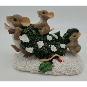 Fitz Floyd Charming Tails Xmas Treasures Bringing Home Tree  Mice 87/109